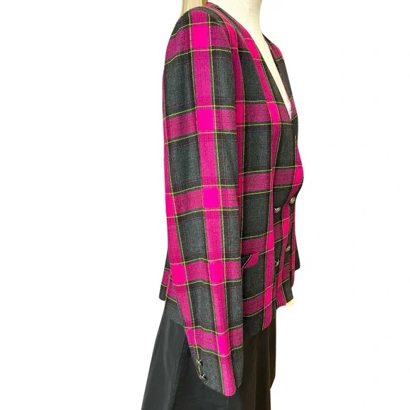 Vintage, hot pink plaid jacket/blazer, shoulder pads, NWT vintage